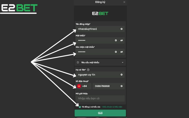 Hoàn tất quá trình đăng ký tài khoản E2BET